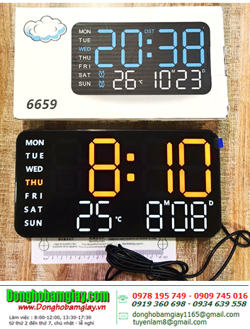 ĐỒNG HỒ LED TA-6659 (21.5cm x 11cm x 2.7cm) chữ số LED ĐỎ CAM (Xem Thứ, Ngày, Giờ, Phút, Nhiệt độ, Độ ẩm) chính hãng /Bảo hành 03 tháng